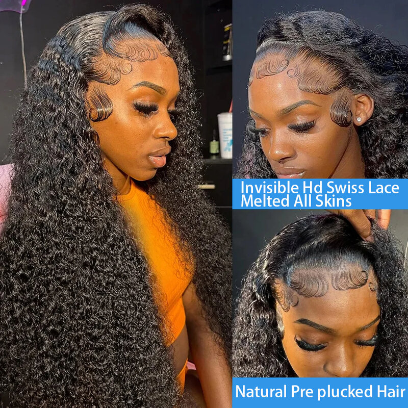 Perruque Lace Front Wig Deep Water Wave Brésilienne Naturelle, Cheveux Bouclés, 13x4 HD, 13x6, Pre-Plucked, pour Femme