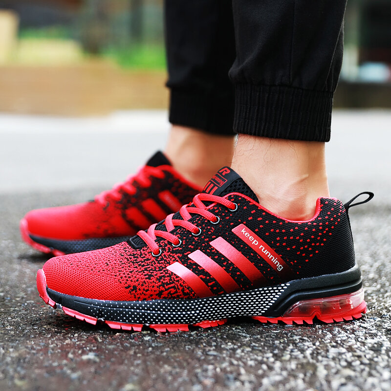 Running Shoes Mens Sneakers Fitness Shoes Breathable Air Cushion Outdoor Platform Flying Woven Lace-Up Shoes Sports Shoes