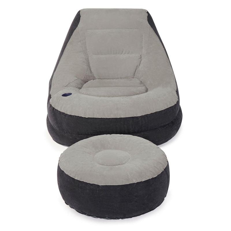 4Intex 68564E Inflatable Ultra Lounge Chair With Cup Holder And Ottoman Set, Gray