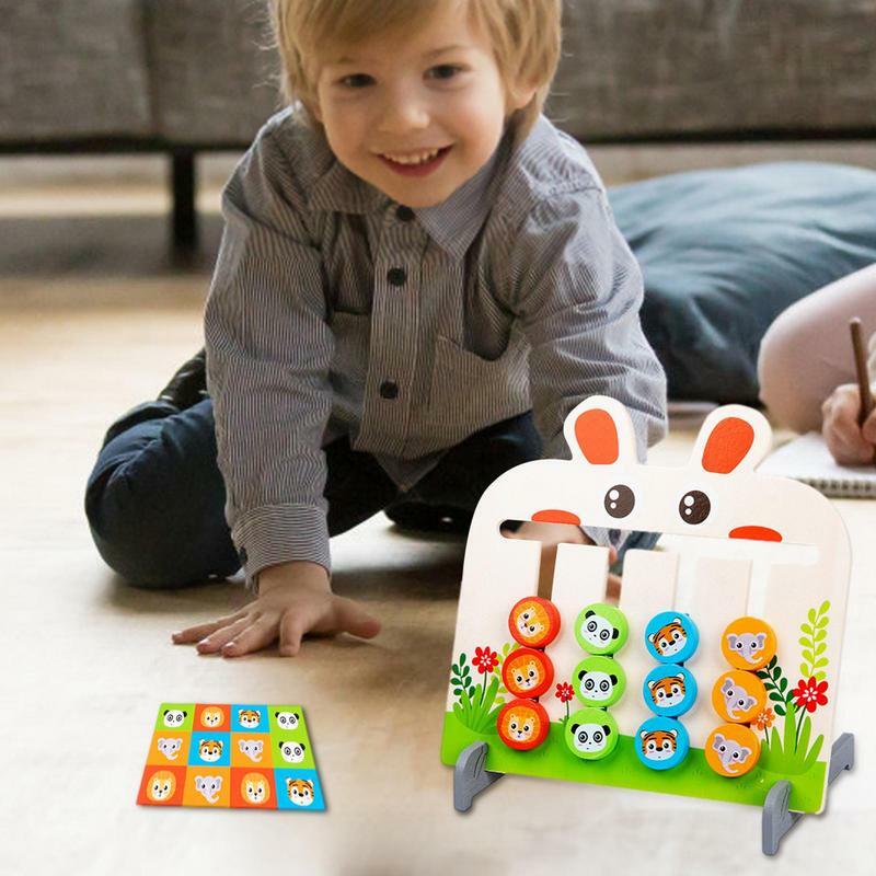 Wooden Slide Puzzle Game Montessori Educacional Reconhecimento de quatro cores e forma Matching Board Game Sliding Puzzle Toy Para Crianças