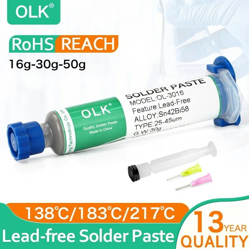 OLK Lead-Free Medium High Low Temperature SMD Solder Paste BGA LED No-Clean Phone Repair Welding Soldering Paste Sn42Bi58 138℃