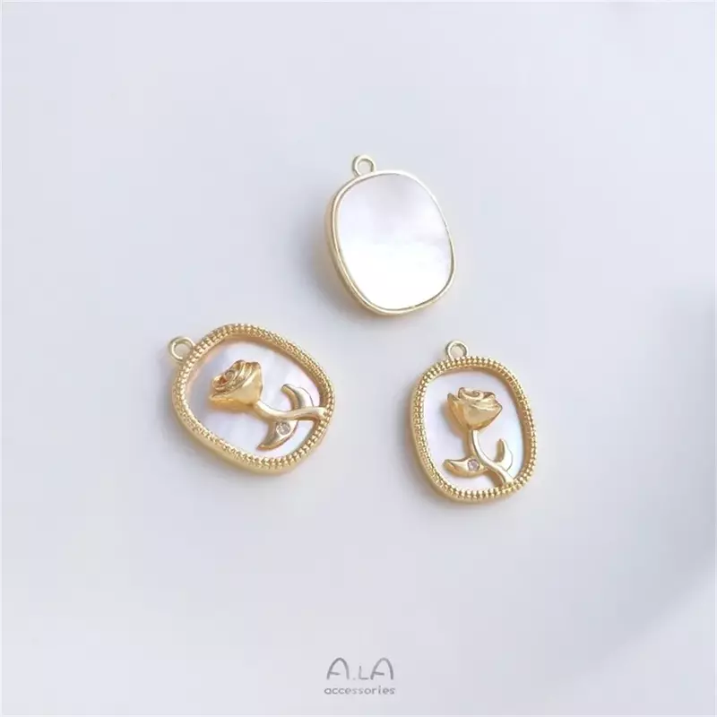 Inlaid with Natural Seashells Rose Frames Pendant with 14K Gold DIY Necklace Jewelry Charms Pendant Accessories K427