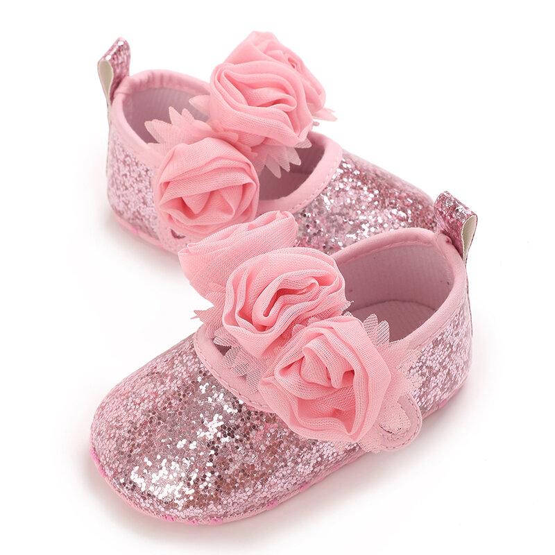Frühling und Sommer neue Blume glänzende Blatt Prinzessin Schuhe für Mädchen und Kleinkinder 0-18 Monate rutsch feste weiche Sohle Wanderschuhe
