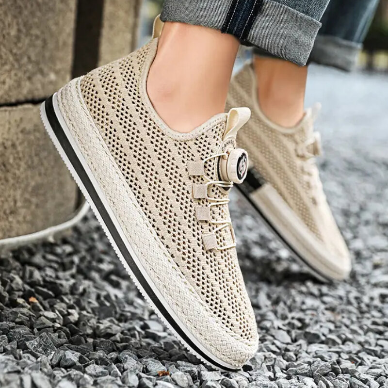 Men Handmade Sneakers Summer Breathable Lightweight Loafers Non-slip Solid Colour Outside Walking Flats Sapato Masculino