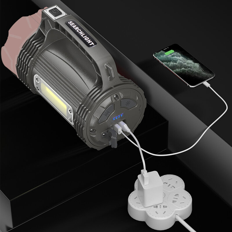 Мощный перезаряжаемый светодиодный фонарик, портативный прожектор с USB-зарядкой, ручной светильник, дисплей мощности, уличная лампа, водонепроницаемый прожектор