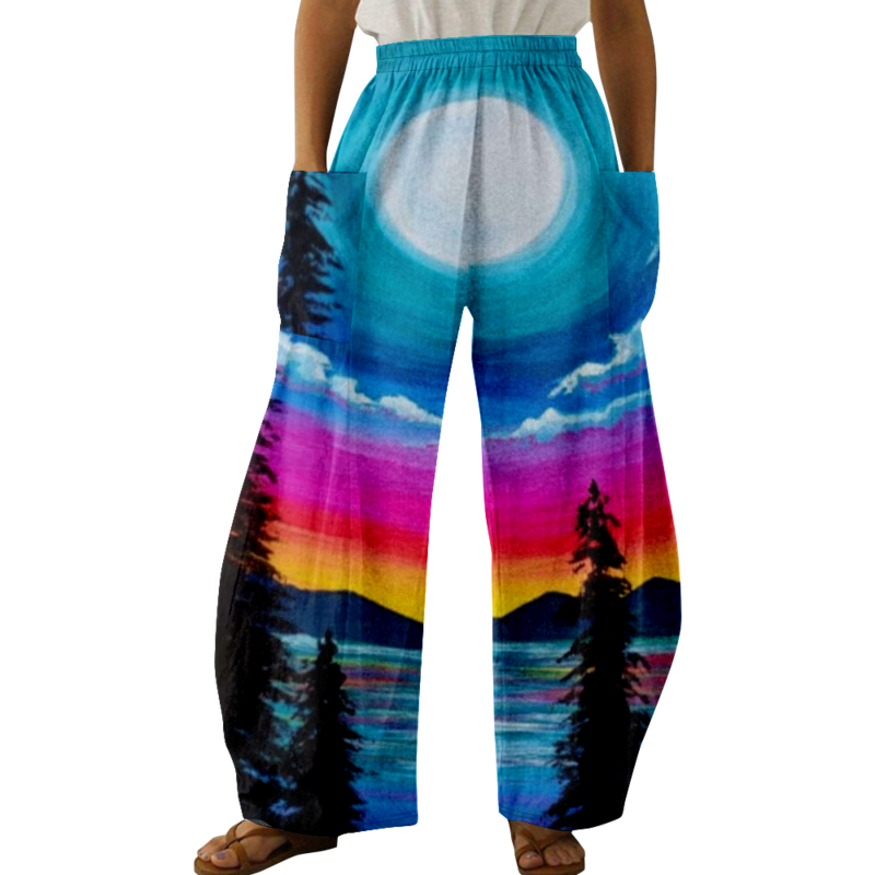 Wiosenne stylowe spodnie z nadrukiem Galaxy letnie dorywczo ponadgabarytowe dziewczęce spodnie Y2K kreatywne kieszenie spodnie szerokie nogawki damskie Pantalon