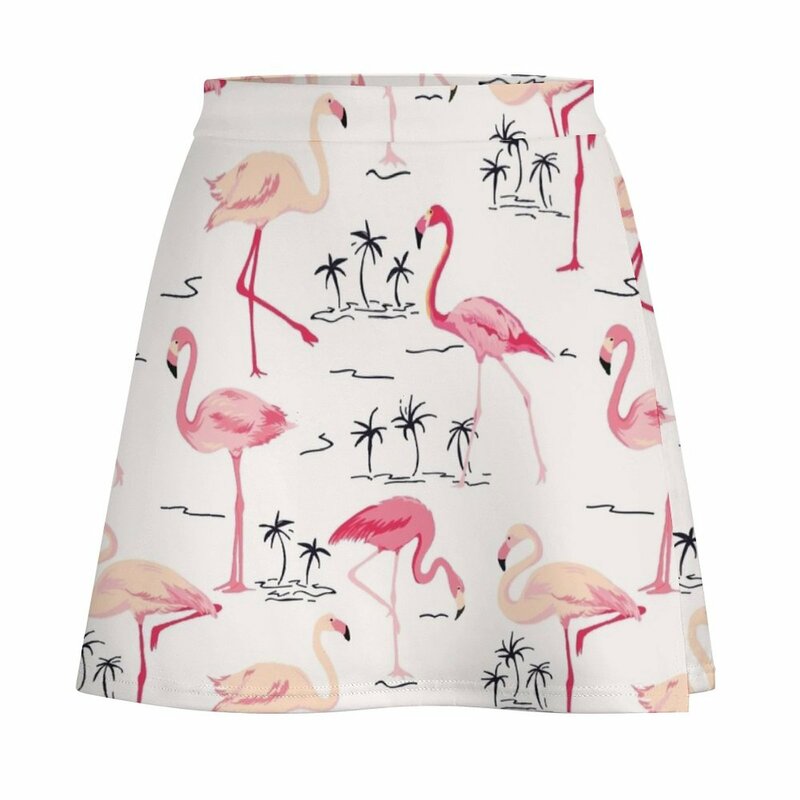 Flamingo e pássaro com fundo retrô feminino minissaia, roupas coreanas, moda verão, novidades, 2023