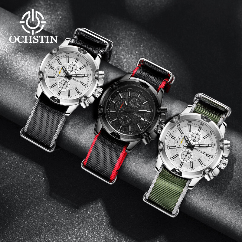 Seksowne modele OCHSTIN 2024 kreatywne modele z serii nylonu z trendami osobowości zegarki męskie wielofunkcyjny kwarcowy męski kwarcowy