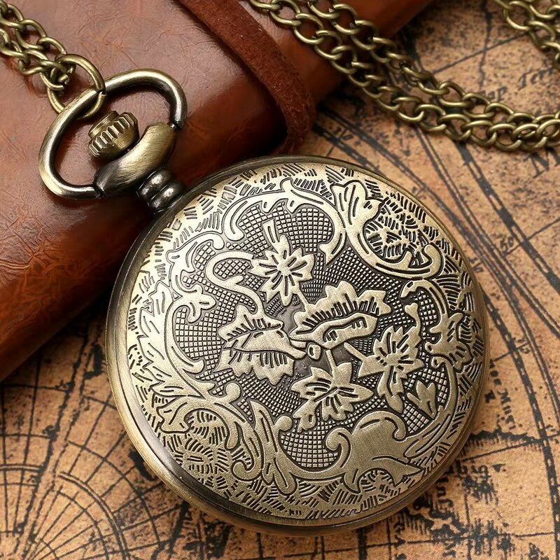Reloj de bolsillo con grabado Retro, Gema verde creativa, patrón de ojo de gato, bronce, cuarzo, collar antiguo, colgante, regalo de dama Digital árabe