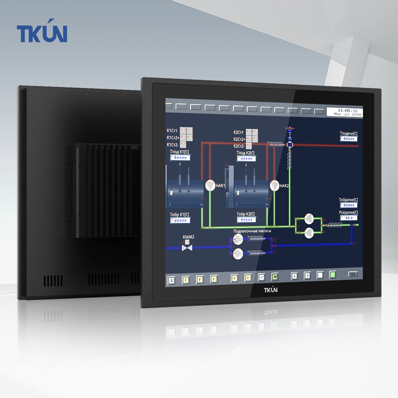 Tkun คอมพิวเตอร์ All-in-one 19นิ้ว, จอแสดงผลอุตสาหกรรมป้องกันการรบกวนแม่เหล็กไฟฟ้าทนอุณหภูมิสูงและต่ำ