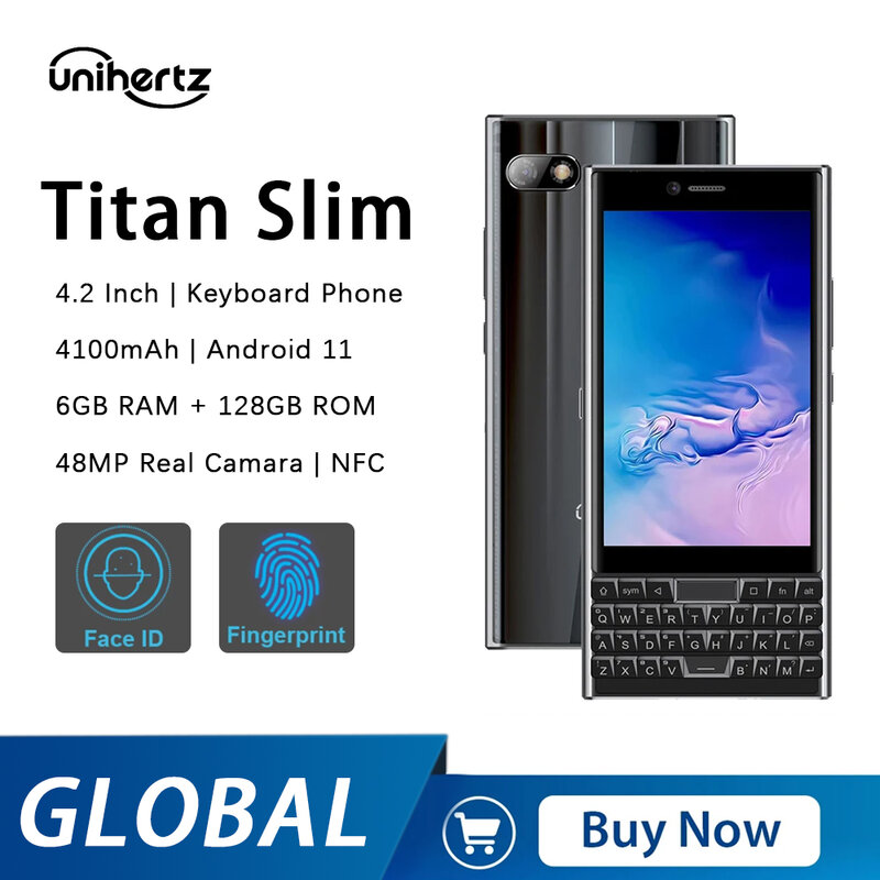 ทุกรุ่น unihertz สมาร์ทโฟน Titan Slim 6GB 256GB คีย์บอร์ดแอนดรอยด์11 QWERTY 4.2นิ้วหน้าจอสัมผัสโทรศัพท์มือถือ4100mAh NFC