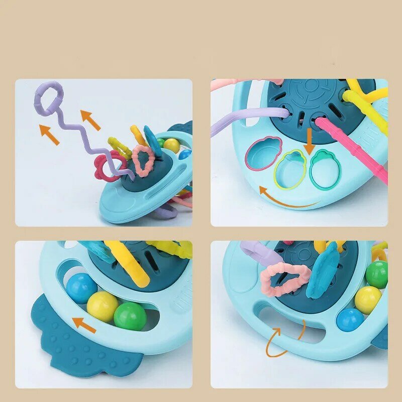 Zabawki ruchowe do ściągania sznurka Montessori dla małych dzieci zabawki sensoryczne silikonowe zabawki do rozwoju umiejętności motorycznych dla niemowląt 1 2 3 rok