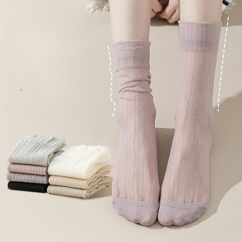 Summer thin ice socks women's black and white long jk socks Japanese mid-tube socks ultra thin sweat wicking stockings