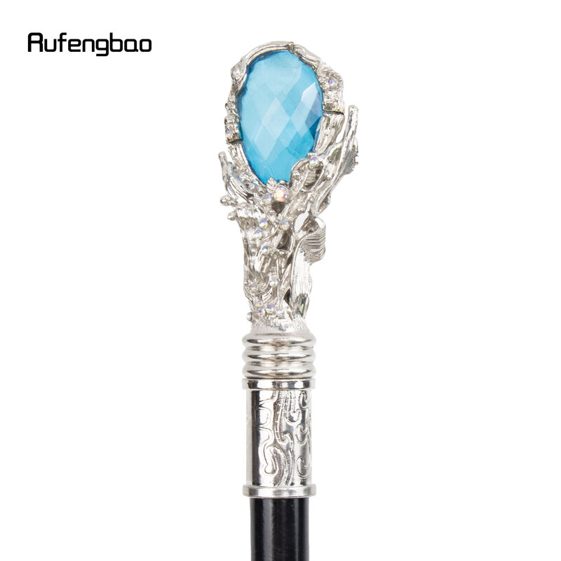 Tongkat berjalan biru terang tipe berlian putih stik berjalan dekorasi modis tongkat Cosplay elegan pria tombol Crosier 93cm