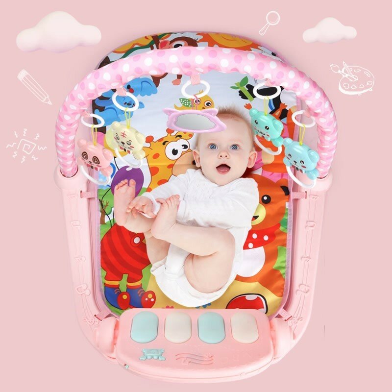 Baby Fitness Piano Keyboard Mat Fitness Rack Newborn Play Blanket For Home Cute Animal Baby Indoor Crawling Activity Mat Toys