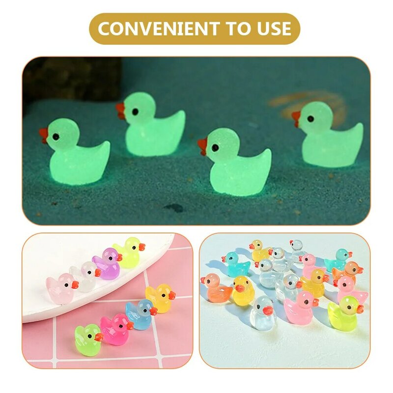 Adorno de pato luminoso para decoración, accesorios de resina, Mini patos, animales pequeños, 60 piezas