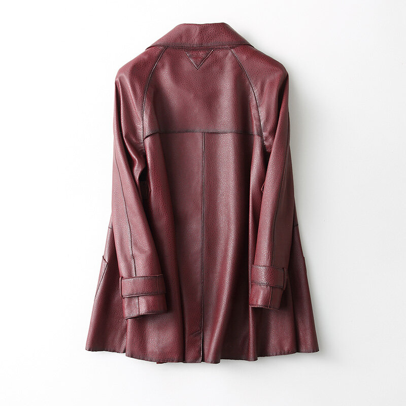 Ayunsue-女性用本革ジャケット,シープスキンジャケット,ミドル丈,春のコート