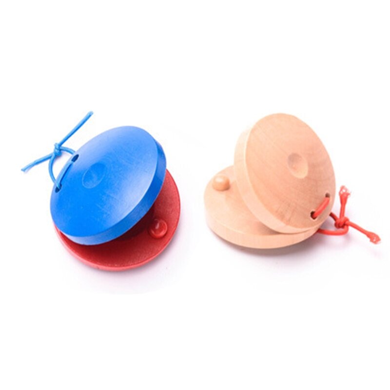 Wooden Percussion Primary Color Castanets Round Dance Board Red Blue For Baby