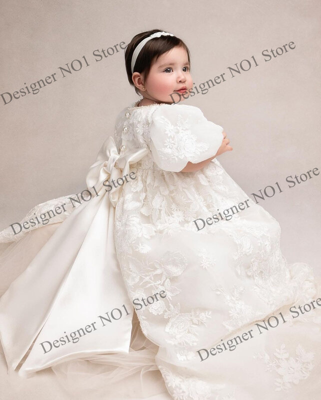 Vestido de bênção macio manga curta para bebês, vestido longo de batismo, luxo, vestidos de florista, batizado