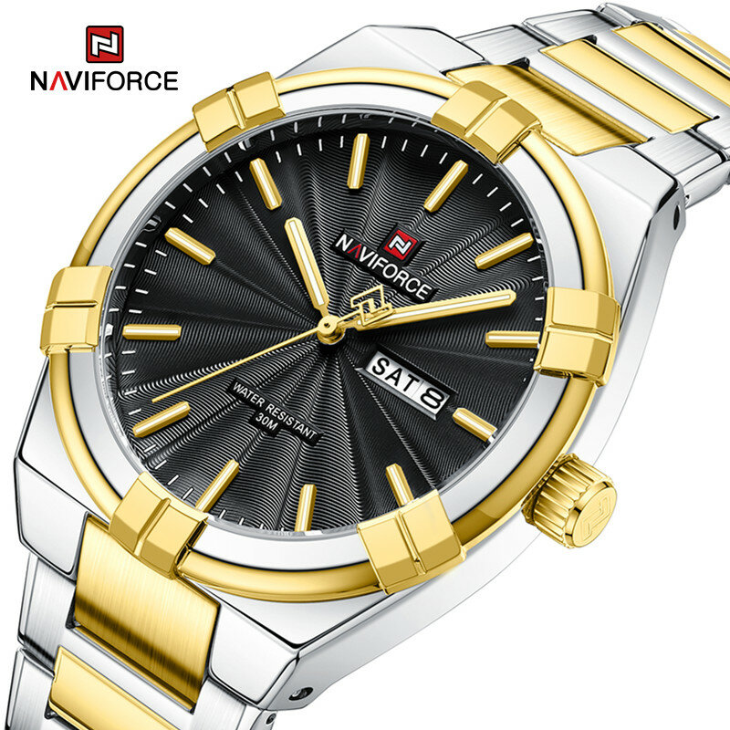 Naviforce นาฬิกาควอทซ์แบรนด์แท้สำหรับผู้ชายนาฬิกาข้อมือสแตนเลสสตีลกันน้ำแบบลำลอง2023การออกแบบแฟชั่นใหม่