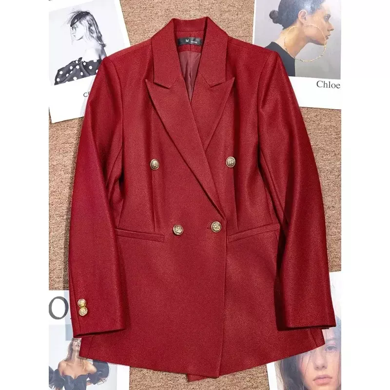 Blazer formal monocromático feminino, manga comprida, peito único, roupa de escritório, roupa de trabalho, alta qualidade, vermelho e verde