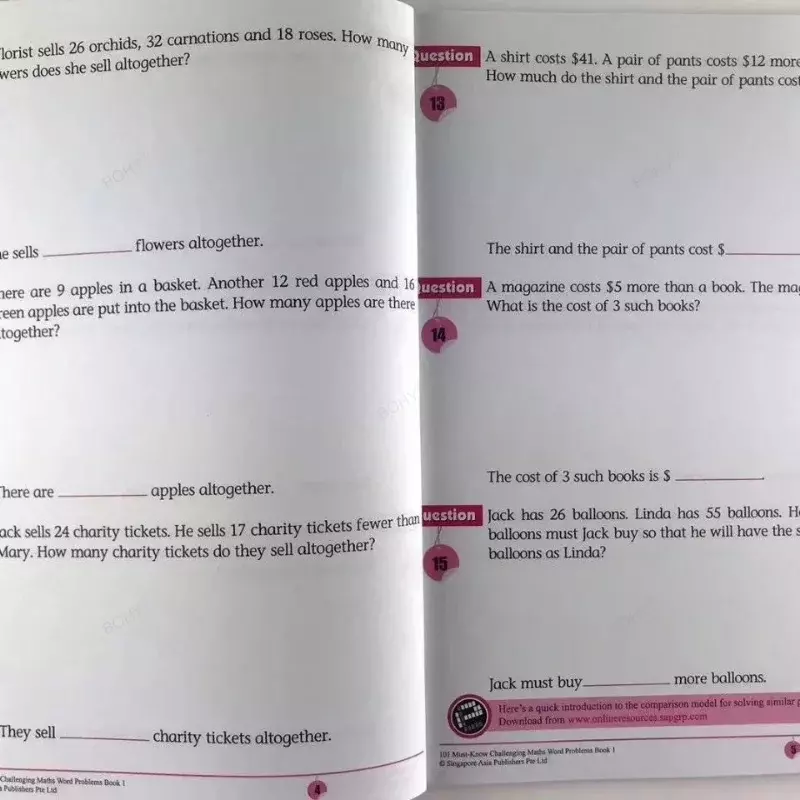 101 buku permasalahan Word matematika menantang kelas sekolah dasar Singapura 1-6 buku latihan matematika buku bahasa Inggris 6 buku/Set