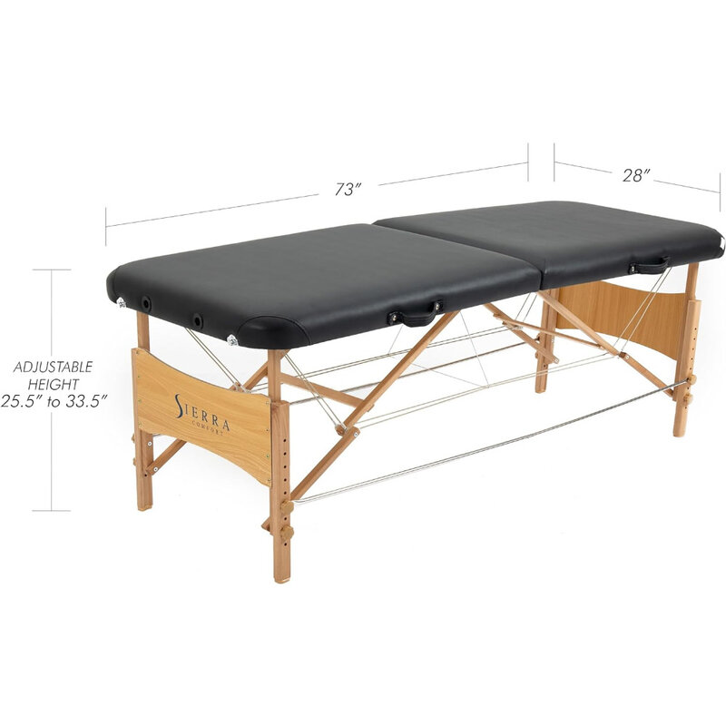Mesa de massagem portátil com alta densidade espuma Deck, água e óleo resistente PU couro estofos, preto, tudo incluído, frete grátis