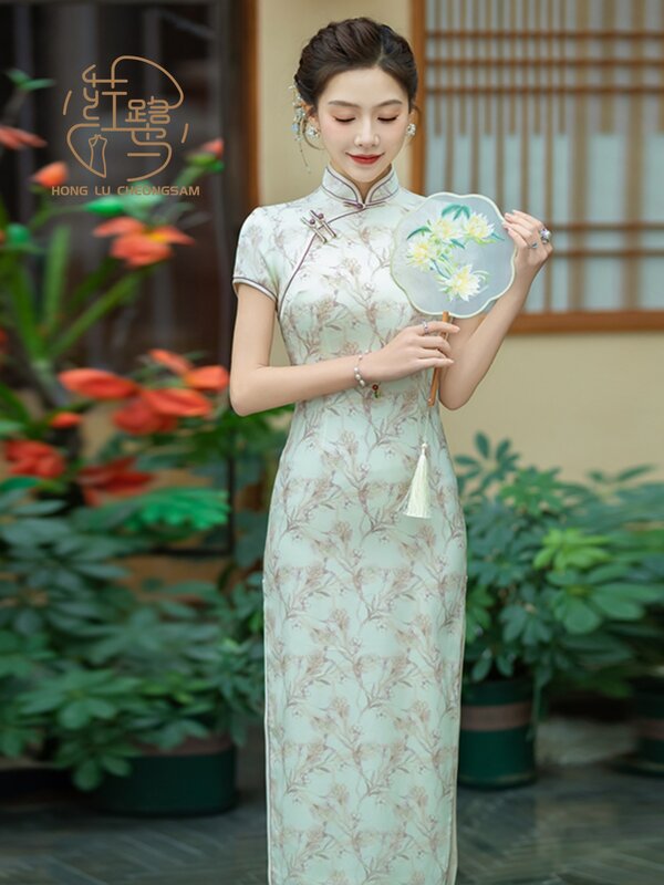 [Hong L] 2024 Новый Шелковый Чонсам в китайском стиле, высококачественное искусственное китайское свадебное платье