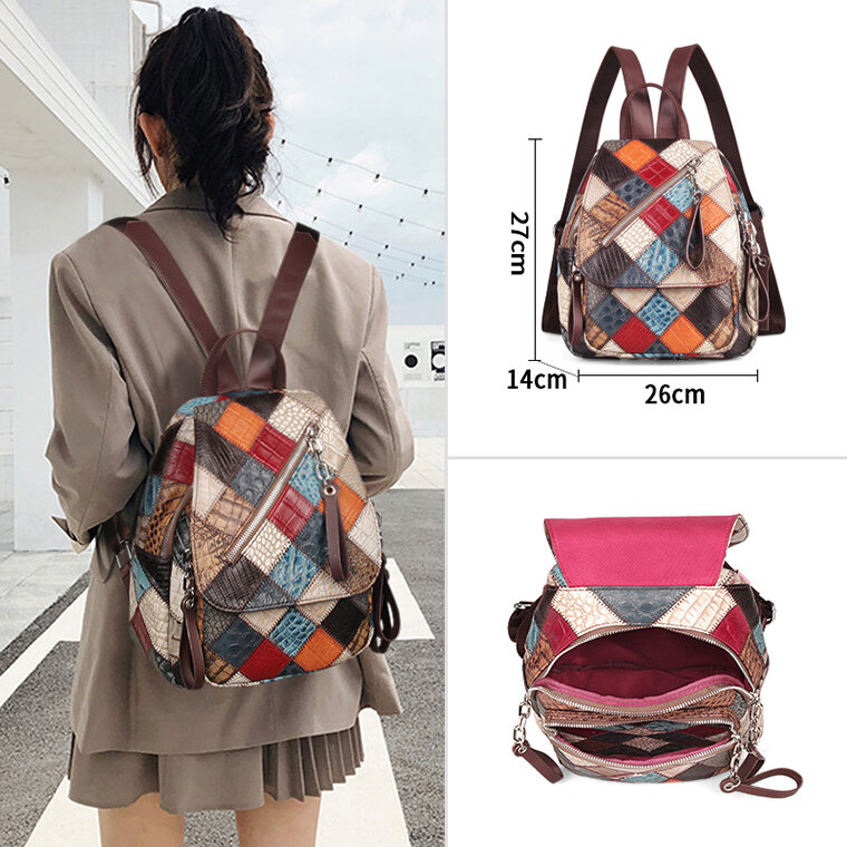 2023 New Women's Leather Backpack High Quality Women's Color Contrast Backpack Girls' School Bag Travel Bag Man Y2k Backpacks 39