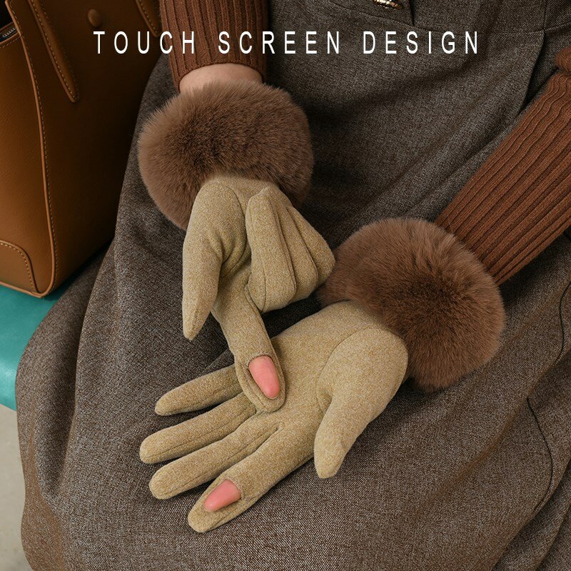 Winter elegante Damen handschuhe Touchscreen Samt verdickte Handschuhe Kaninchen fell Damen warme Fäustlinge Handschuh