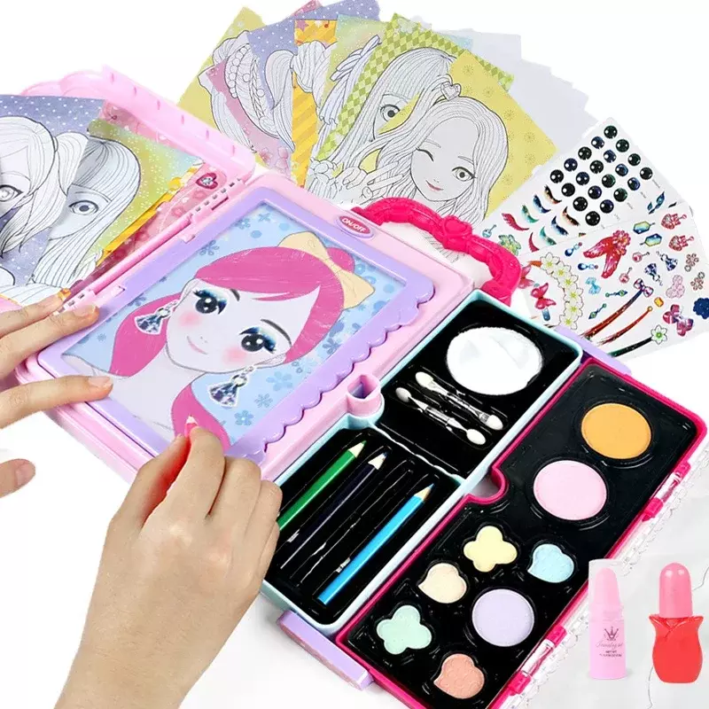 Planche à dessin colorée avec poignée multifonctionnelle pour enfants, jouets de maquillage, valise de cosmétiques, peinture LED, cadeau pour filles