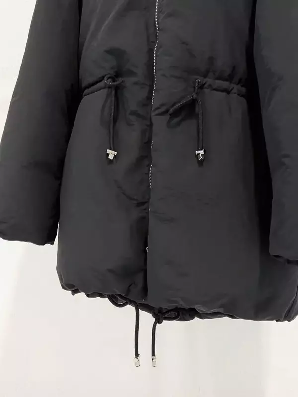 여성용 따뜻한 코트 스탠드 칼라 지퍼 드로스트링, 주머니가 있는 캐주얼 다운 재킷, 겨울 신상