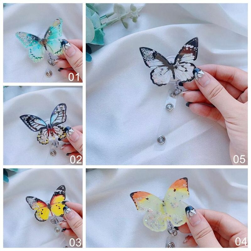 Butterfly Badge Holder para o cartão de identificação, Clipe, Retrátil, Name Tag, Cartão de peito, Easy Pull Buckle, 360 Girar
