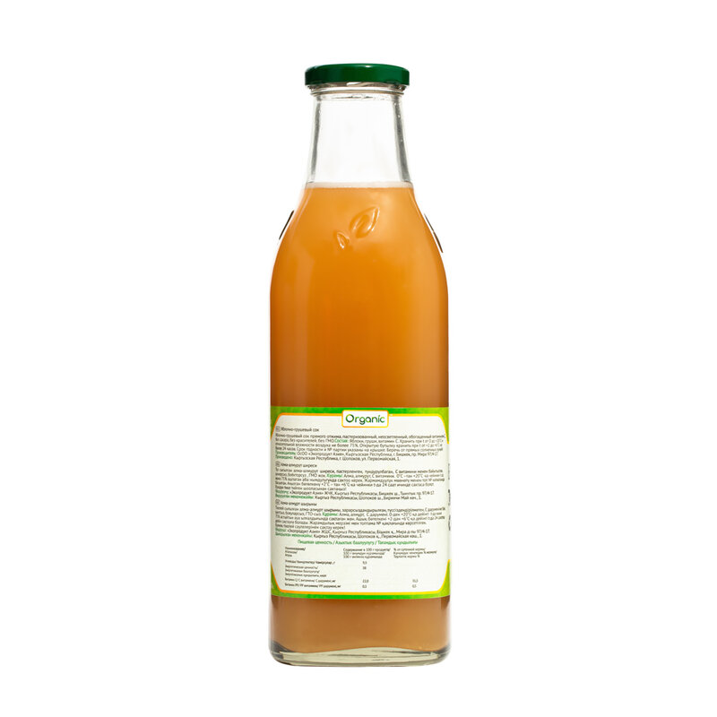 Сок Organic Яблоко-Груша прямого отжима. Витамины и минералы. Без сахара, без ГМО. 750 мл.(стекло)