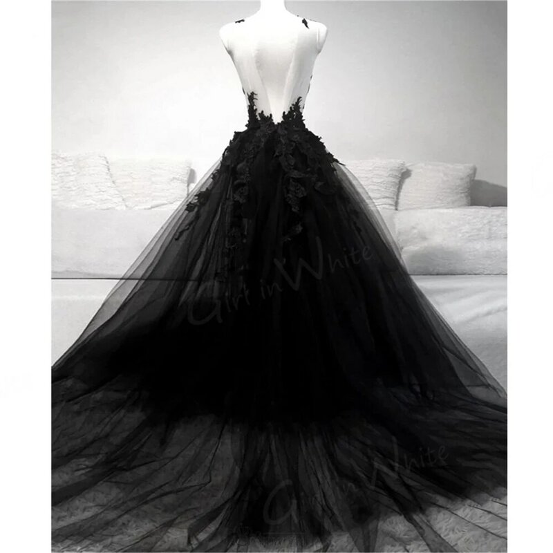 Женское свадебное платье из фатина It's yiiya, Черное длинное платье с глубоким V-образным вырезом, кружевной аппликацией и открытой спиной на лето 2019