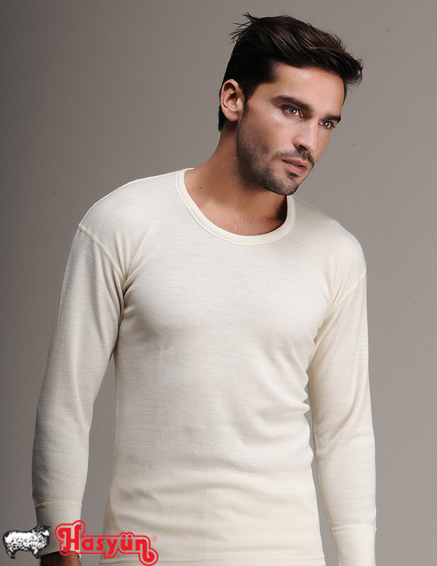 Langarm-Unterhemd aus Herren wolle, zertifizierte Woll mischung, für kaltes Wetter, Natur wolle