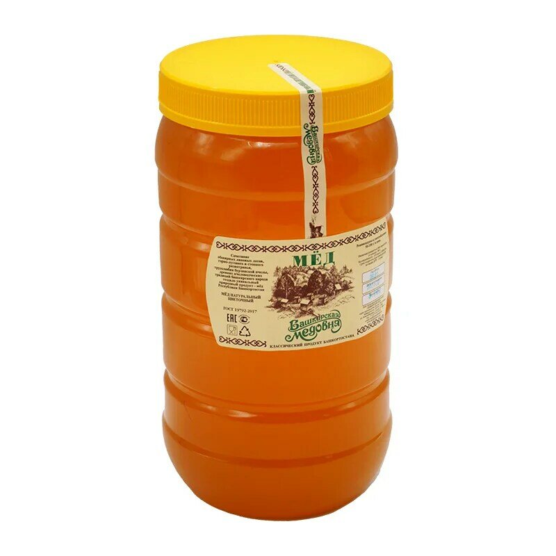 Honey Bashkir natural sunflower Bashkir honey 3000 grams plastic jar sweets Altai health food Candy Sugar