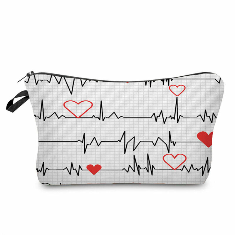 ขายร้อนพยาบาล ECG พิมพ์ผู้หญิงกระเป๋าเครื่องสำอางน่ารักสบายๆกระเป๋าเดินทางแบบพกพากระเป๋าถือแต่งหน้ากระเป๋ากระเป๋าหญิง