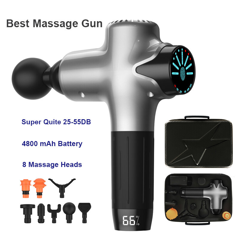 Pistolet de Massage musculaire, 8 têtes, 30 vitesses, haute qualité, 4800mAh, récupération, Relaxation, Fitness, basse voix, thérapie électrique du corps