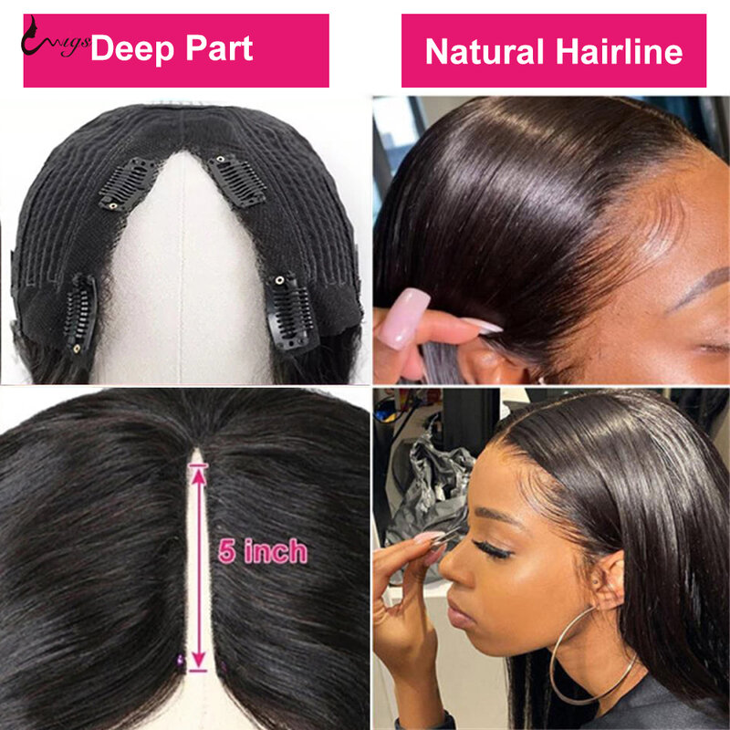 Uwigs V Wig Bagian Tulang Lurus Wig Rambut Manusia untuk Wanita Tanpa Meninggalkan Brasil Tanpa Lem 150% Ketebalan Wig Rambut Remy Brasil