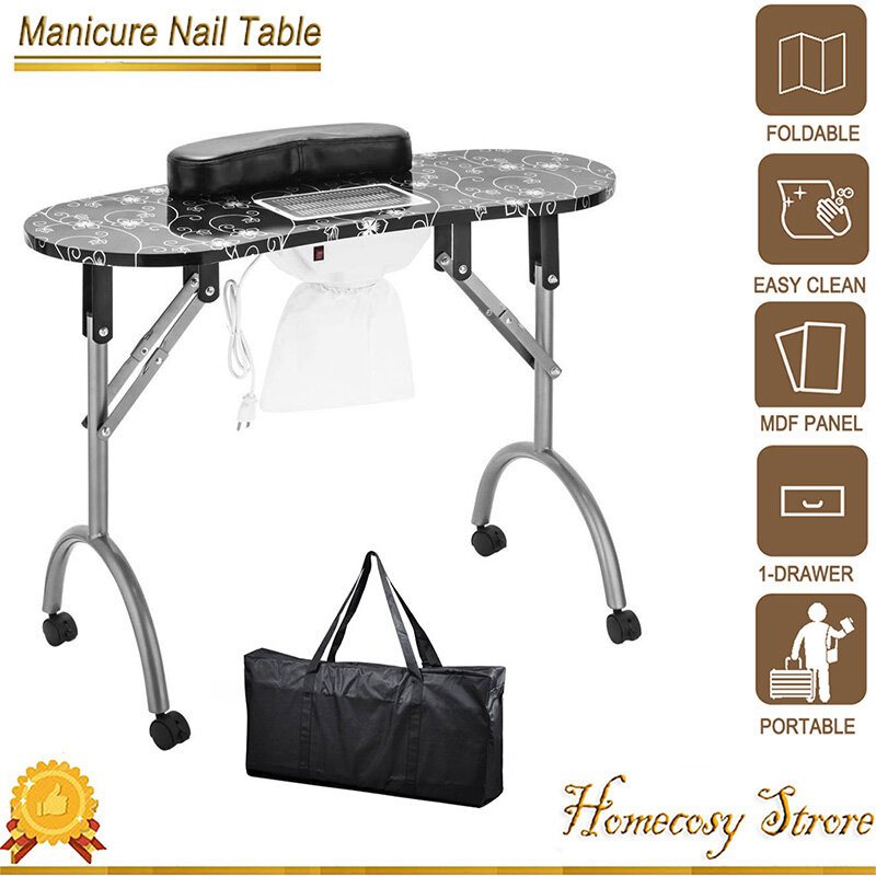 Mesa de manicure com limpador e saco de transporte para salão de beleza dobrável manicure prego mesa