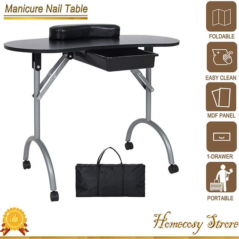 Foldable Professional Nail Desk Hand Stand for Nails Art Manicurist Tattoo Salon Station Furniture with Storage Manicure Table