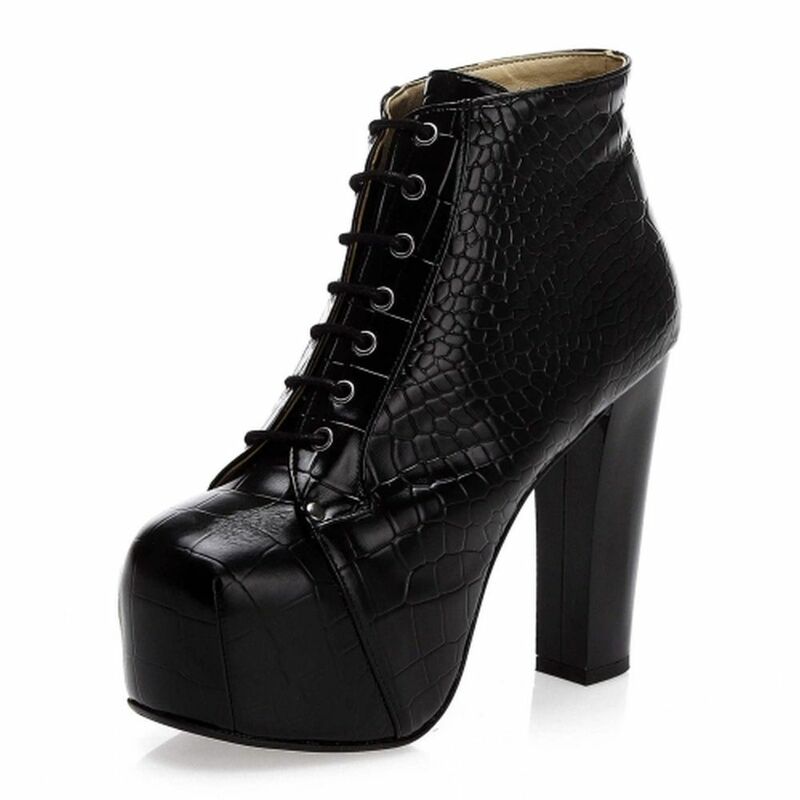 تمساح أحذية النساء أحذية الشتاء الأحذية الإناث النساء أحذية الكعوب الخريف امرأة الأحذية الأحذية الجلدية منصة عالية الأسود