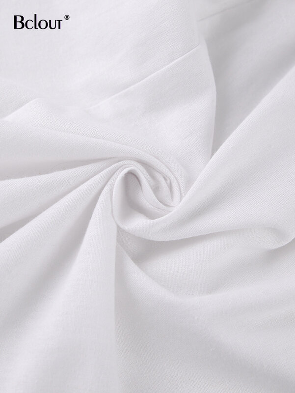 Bclout – salopette plissée en lin blanc pour femme, combinaison en coton à lacets, col rond, taille haute, Slim, vacances, 2022