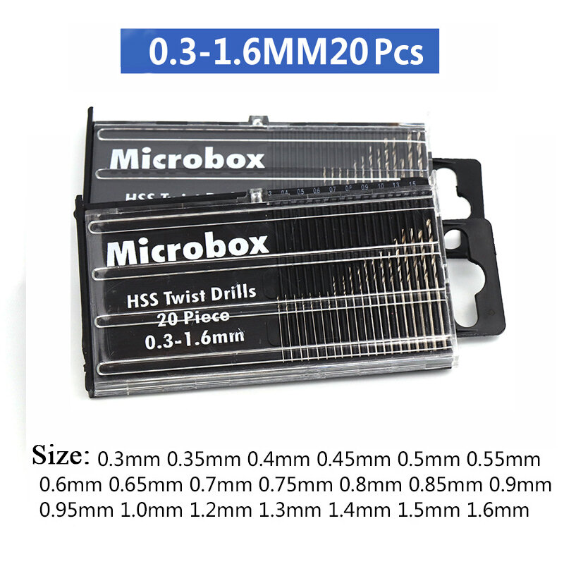 20 Stuks 0.3Mm-1.6Mm Mini Boor Hoge Snelheid Staal Microbox Hss Boor Set Model craft Met Case Reparatie Onderdelen Tool Kit