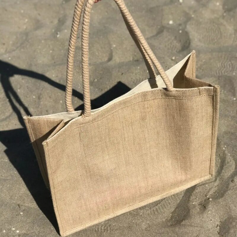 Bolsa de playa tejida de paja, bolso de Playa Grande, ancho e interior, elegante y conveniente, puede caber 2-3 toallas grandes ahora V