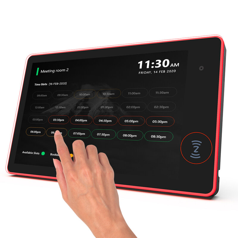 10.1 polegada poe android tablet pc, com barra de led, multi-color, nfc, câmera para sala de reunião agendar exibição