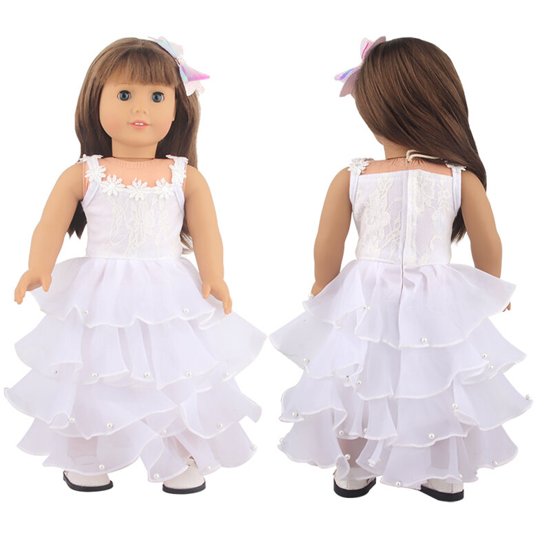 Americano 18 Polegada menina boneca vestido de casamento branco vestido de princesa para 43cm bebê recém nascido boneca vestido de noite para og, diy, boneca bjd brinquedo