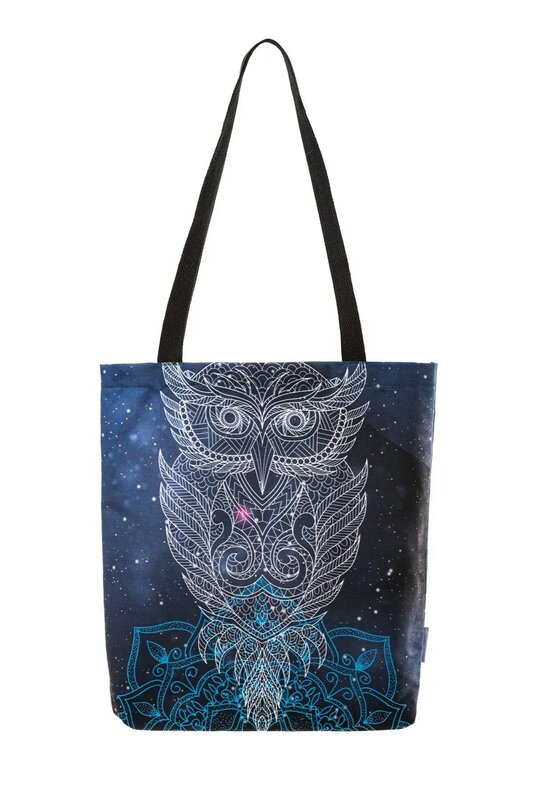 Home & bath % 100 cotton woman beach bag both sides printed inner pocket zipped waterproof washable cotton shoulder strap owl