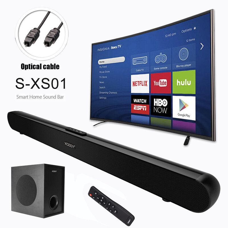 Soundbar tv 80w cinema em casa com subwoofer sistema de alto-falante de controle remoto com cabo para pc